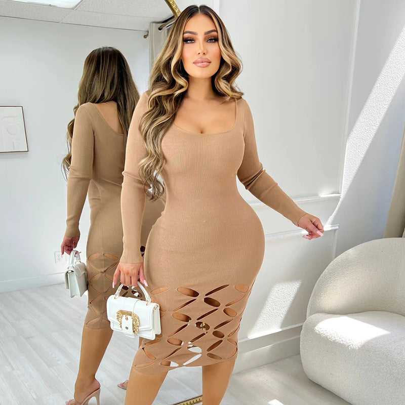 SIXSR 2025 style sexy Spice Girls women's clothing autumn and winter new long-sleeved hollow lace dress Guangzhou thirteen lines wholesale