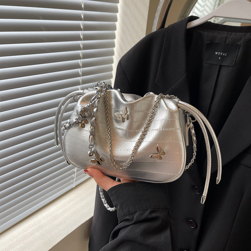 SIXSR 2025 Pleated solid color bag women's popular new niche design chain shoulder messenger bag high-end portable small bag