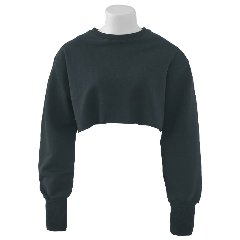 New new outdoor sports running fitness yoga clothes top women's loose navel short long-sleeved sweater