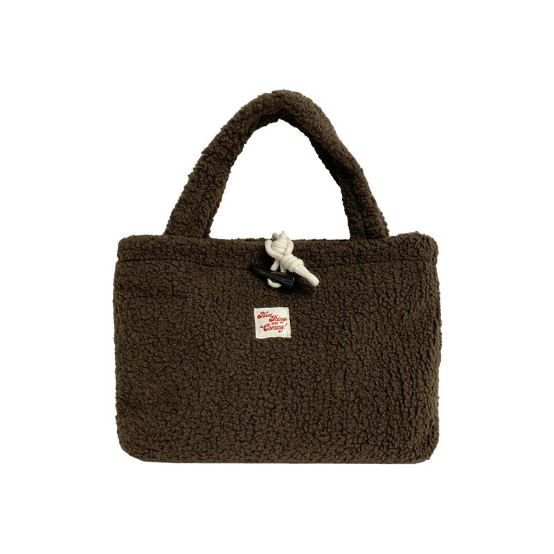 SIXSR 2025 Furry Korean version fashionable simple handbag autumn and winter new simple large-capacity lamb wool hand bag