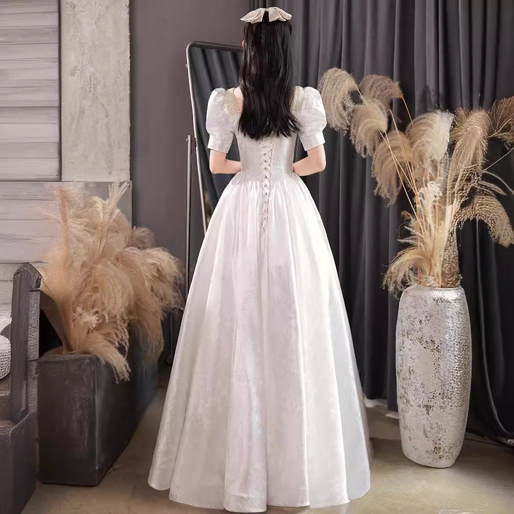 Spring small evening dress new white temperament simple and generous light wedding dress engagement women manufacturers wholesale