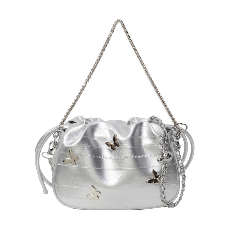 SIXSR 2025 Pleated solid color bag women's popular new niche design chain shoulder messenger bag high-end portable small bag