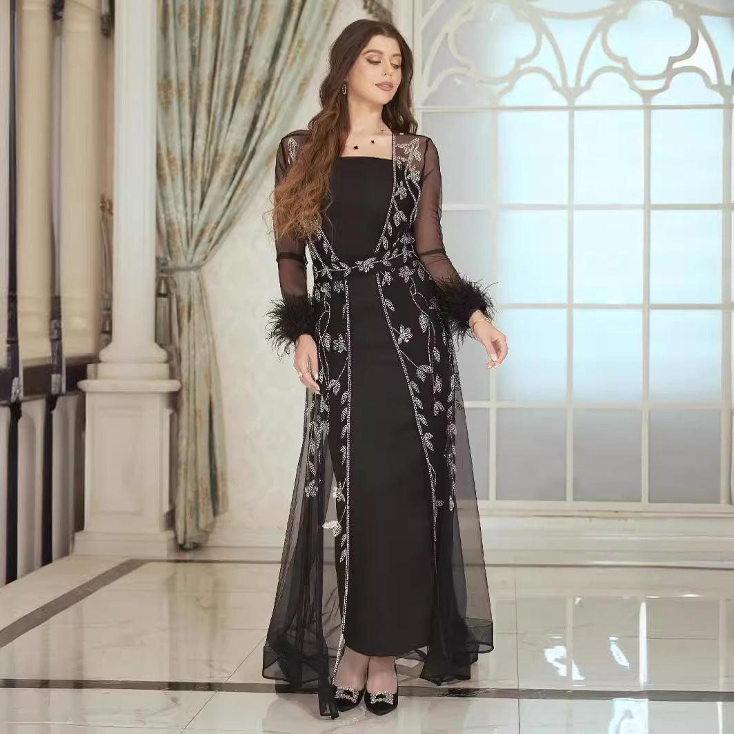 2025 popular spring and summer new New Popular trade women's clothing independent station ebay middle east hot diamond kaftan robe dress