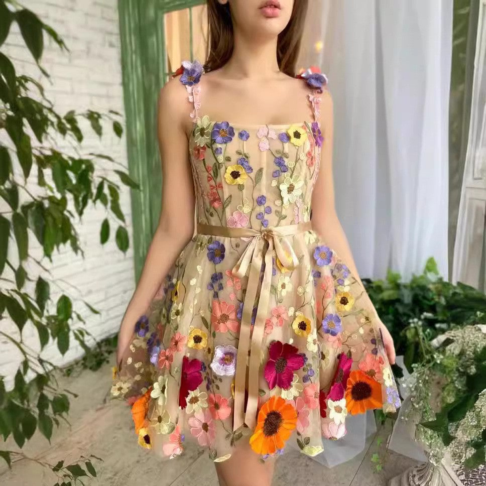 new New independent station women's three-dimensional flower embroidered hip-wrapped sexy dress