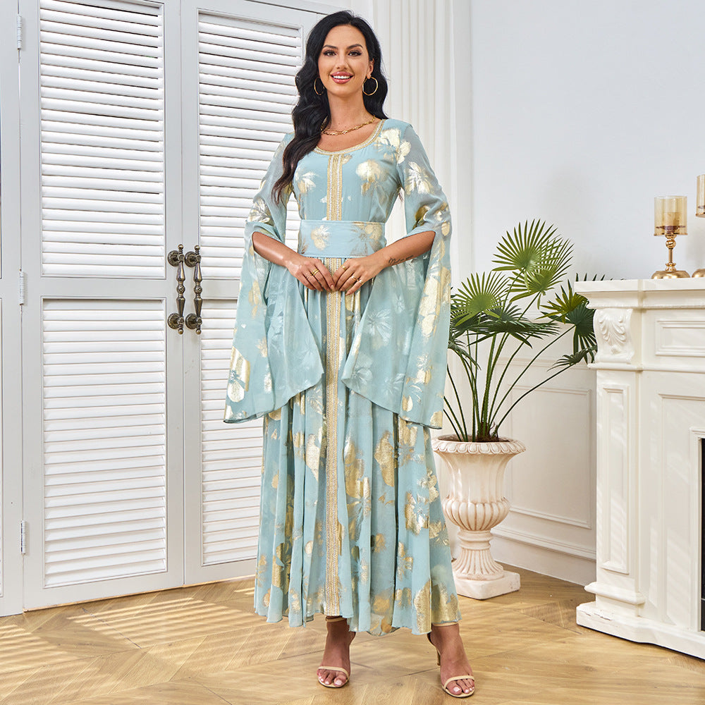 ins New women's dress bronzing fashion split sleeve abaya middle east muslim robe women's dress