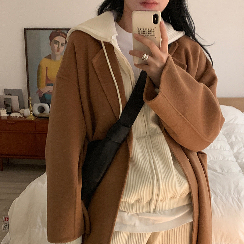autumn and winter new simple and versatile suit corduroy hooded cardigan long-sleeved Korean sweater two-piece women's clothing