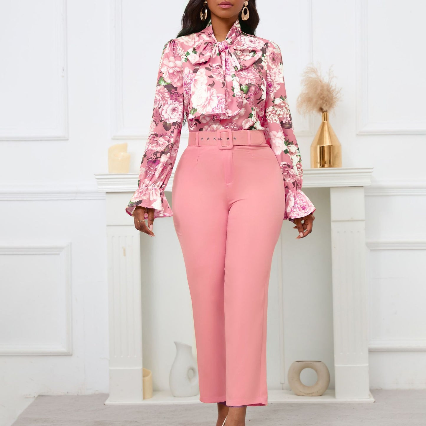 SIXSR D457 2025 new fashion printed straps long-sleeved top high-waisted trousers casual pants Popular trade suit