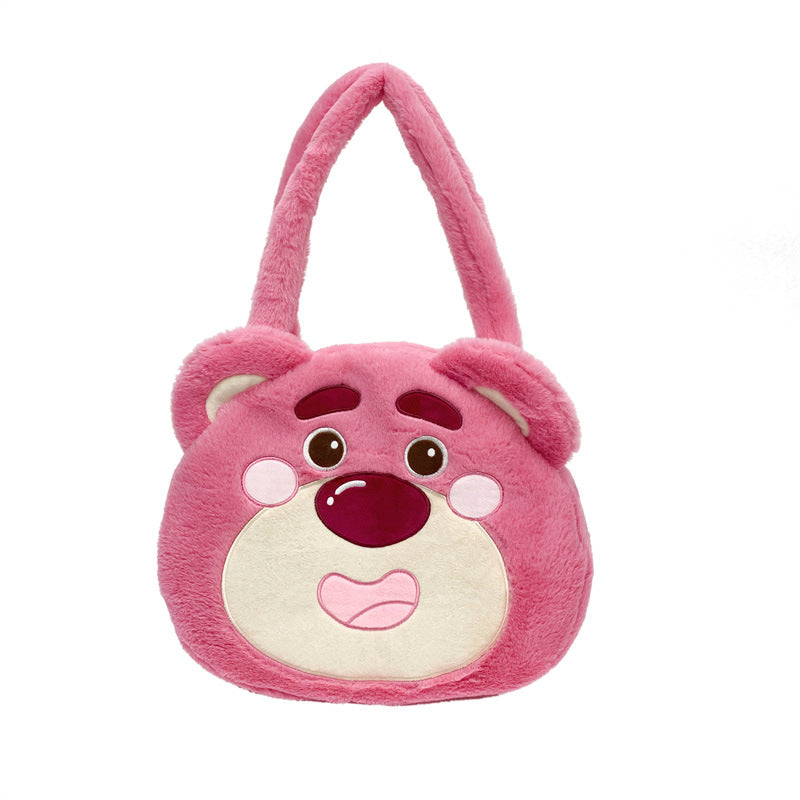 SIXSR 2025 Japanese new cute cartoon strawberry bear bag plush bag large capacity tote bag fluffy shoulder bag women's bag