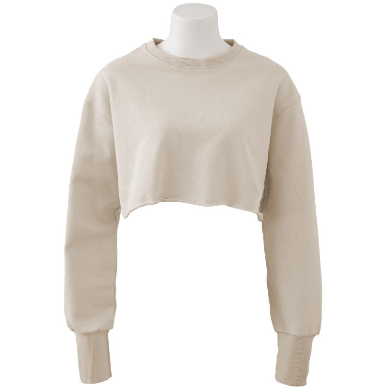 New new outdoor sports running fitness yoga clothes top women's loose navel short long-sleeved sweater