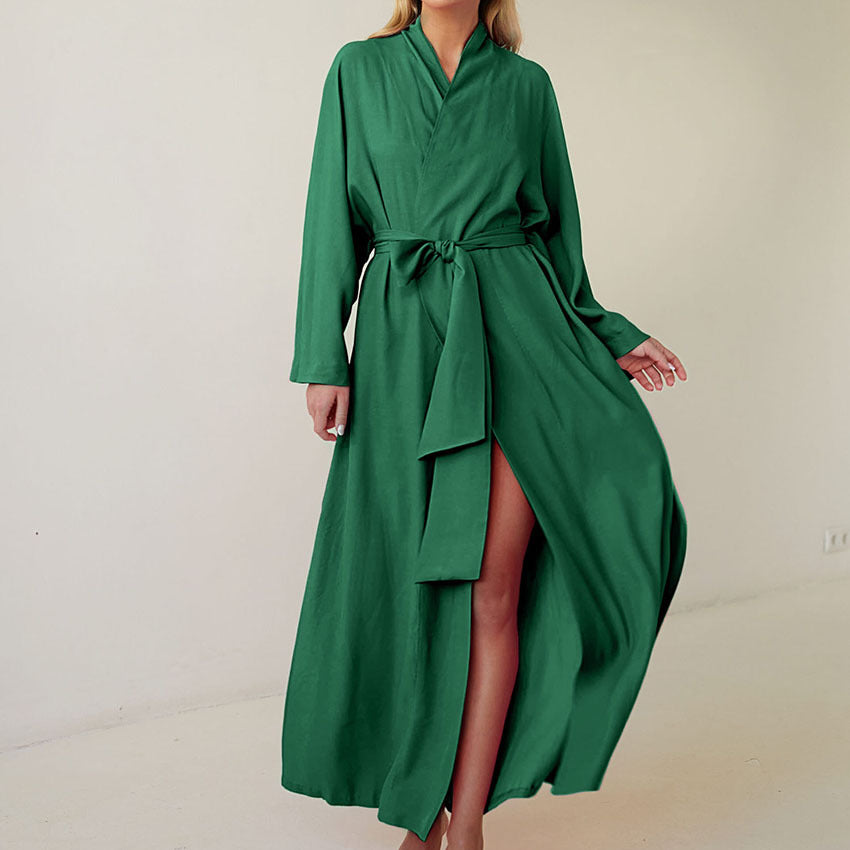 SIXSR 2025 Cross-border autumn cardigan long-sleeved green cotton women's loungewear casual and comfortable hotel nightgown bathrobe