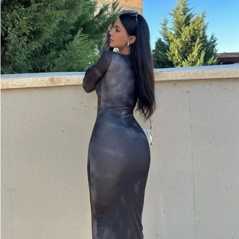 SIXSR 2025 2023 Popular trade elegance temperament autumn new fashion tight long-sleeved long dress dress
