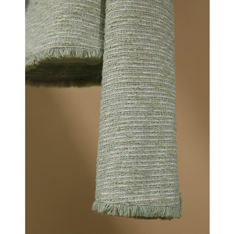 2025 High-end rough edge Xiaoxiangfeng jacket short spring and autumn women's clothing top spring green textured tweed