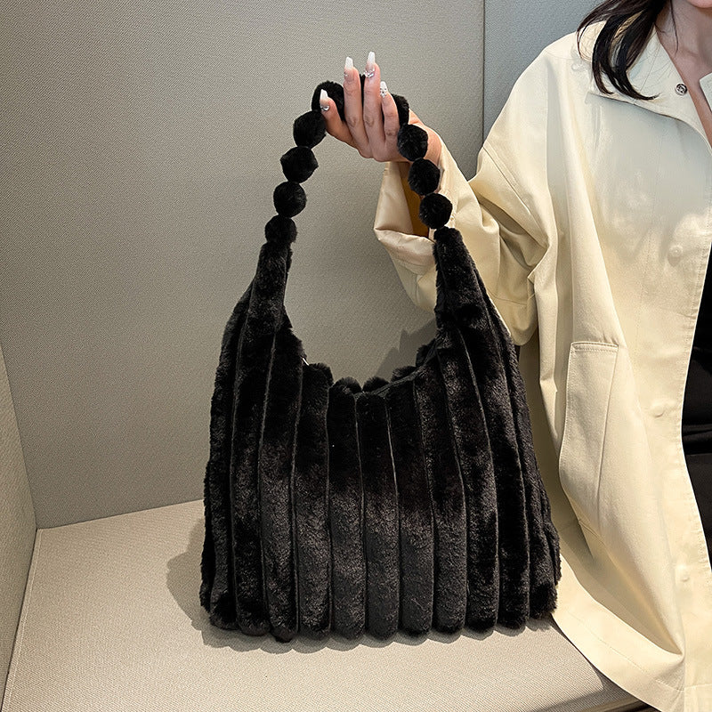 SIXSR 2025 Korean version of fashion plush shoulder bag popular new Mao Mao tote bag large capacity casual fashion winter shopping bag