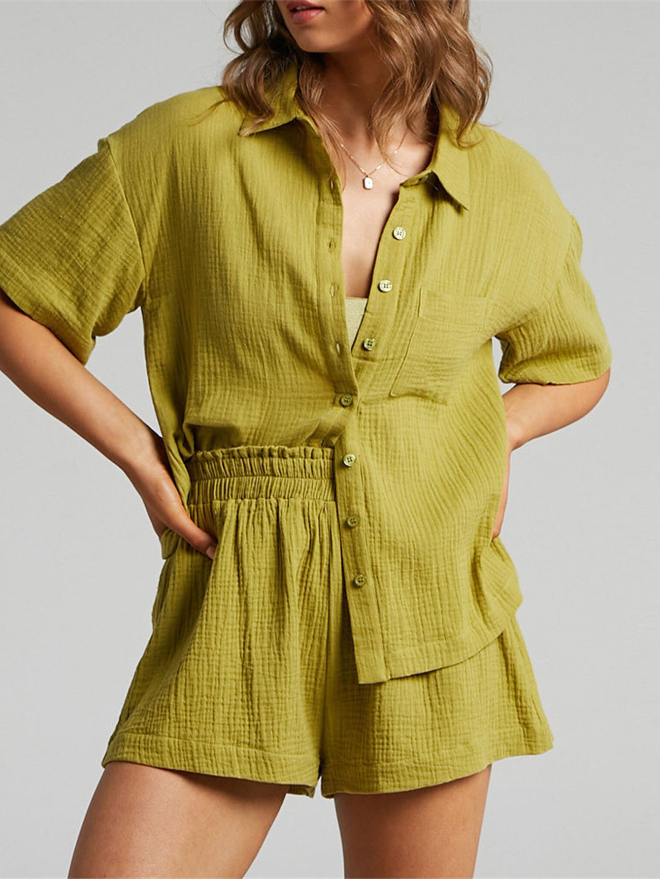 SIXSR T112 2025 women's clothing spring and summer fashion shorts two solid color shirt set women's casual and loose