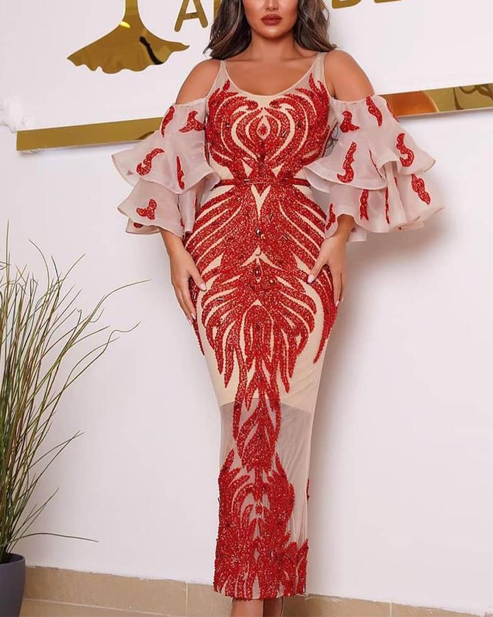 2025 new New Popular trade women's clothing independent station ebay sexy bronzing long-sleeved banquet dress dress new