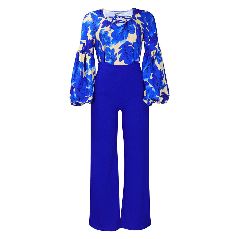 SIXSR D386 large size women's clothing new fashion printed strap top wide leg pants two-piece set 2025 suit