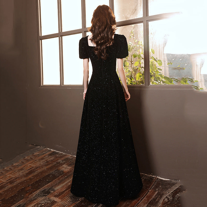 Laitu customized black evening dress dress women's new spring elegant art test dress celebrity temperament processing customization
