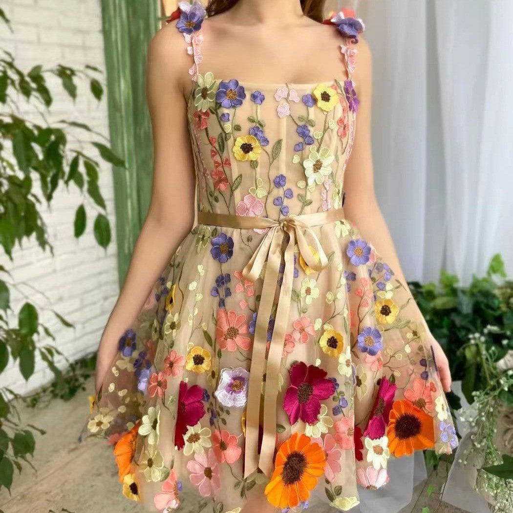 new New independent station women's three-dimensional flower embroidered hip-wrapped sexy dress