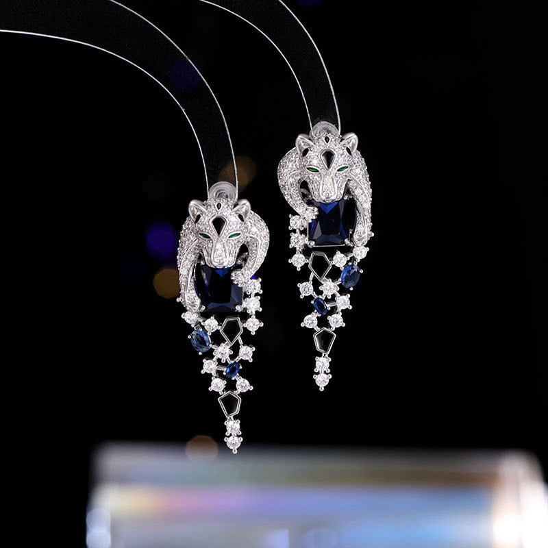 2025 Fashion banquet dress with earrings, female personality temperament, light luxury, high-end fashion zircon, gold leopard, cheetah earrings