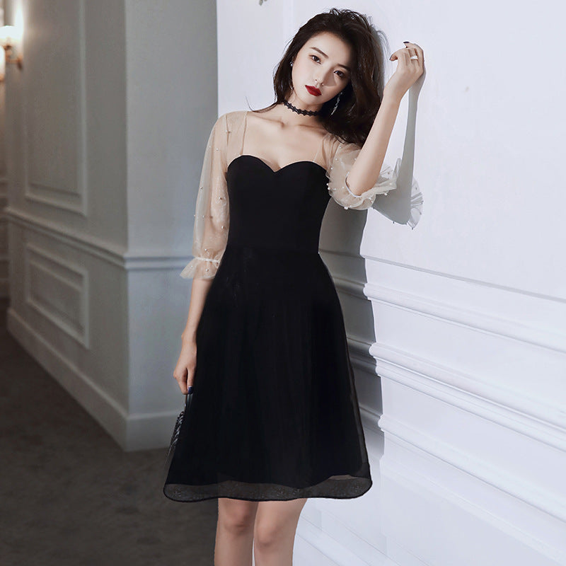 Wholesale small black evening dress new models can be worn at ordinary times, celebrity temperament long banquet birthday dress women