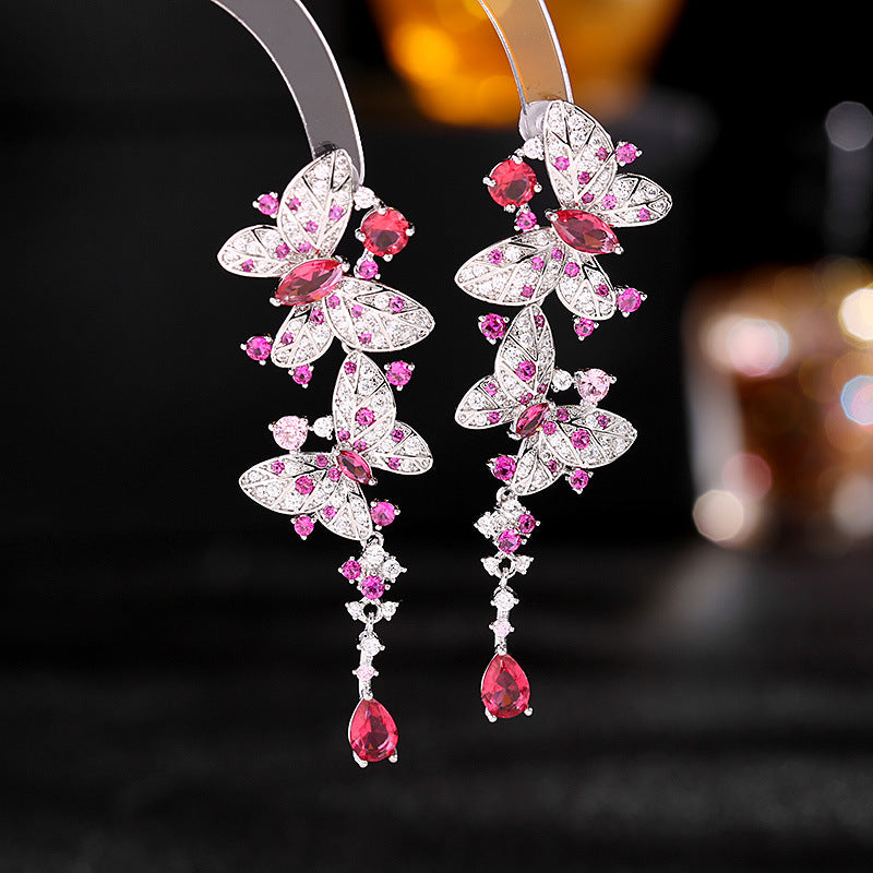 2025 fashion trend earrings, advanced sense, atmospheric water drop earrings, creative design sense, dancing butterfly earrings