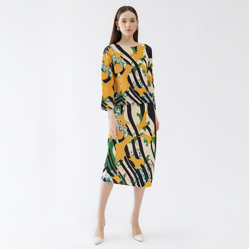 spring new Korean version original fashion suit casual printed top slim long sleeve suit skirt women