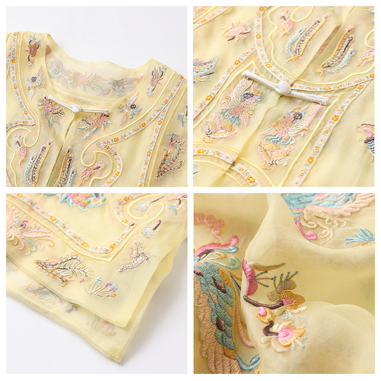 Guofeng retro buckle jacquard embroidered vest 2025 new unique design mulberry silk round neck vest N2022