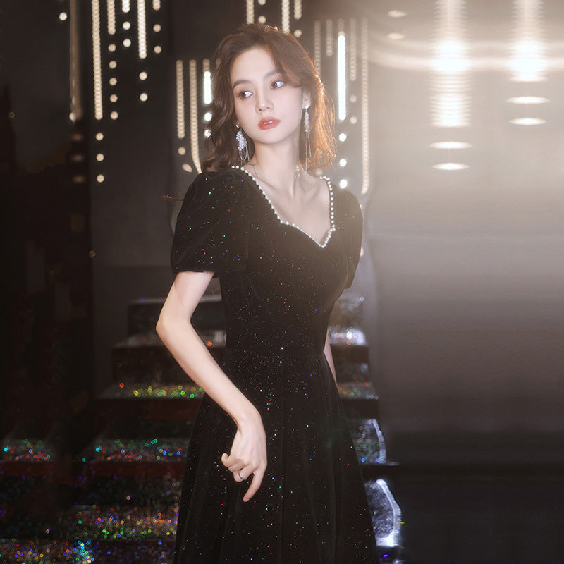 Laitu customized black evening dress dress women's new spring elegant art test dress celebrity temperament processing customization