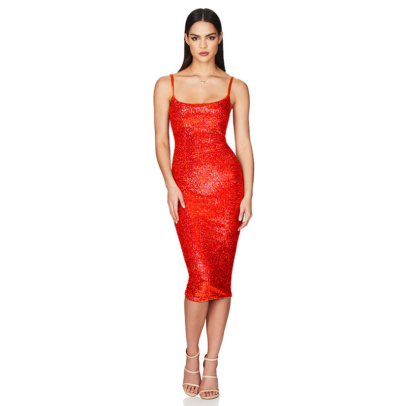 SIXSR 2025 Hot trade women's clothing ins wind sequin hip dress pure desire wind ebay sleeveless slim suspender dress