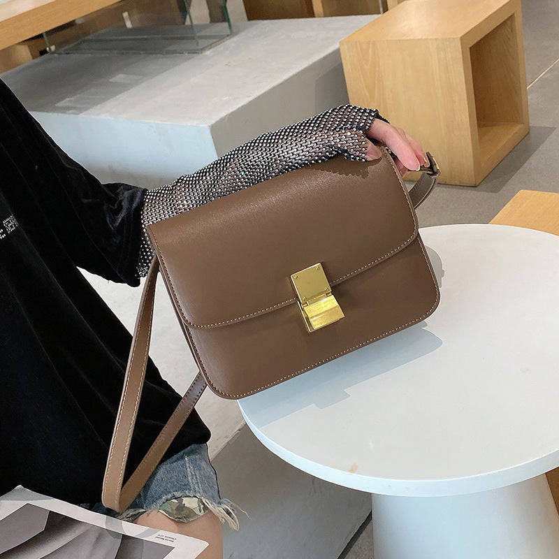 2025 Leather tofu bag boxpopular new trendy fashion small square bag lock buckle single shoulder messenger bag flight attendant bag female
