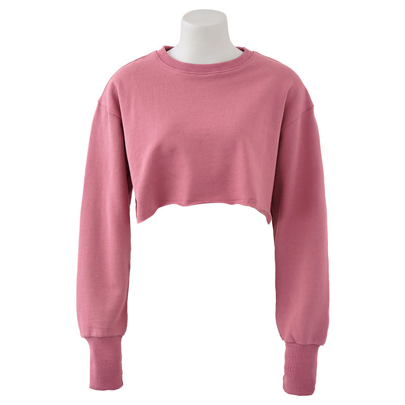 New new outdoor sports running fitness yoga clothes top women's loose navel short long-sleeved sweater