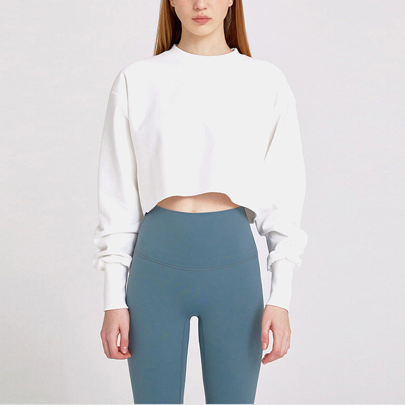 New new outdoor sports running fitness yoga clothes top women's loose navel short long-sleeved sweater