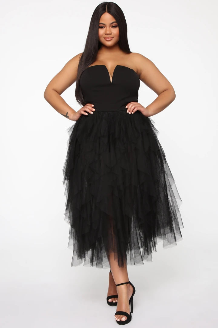 2025 autumn and winter Popular trade new products eBay New women's clothing swinging mesh tube top sexy evening dress