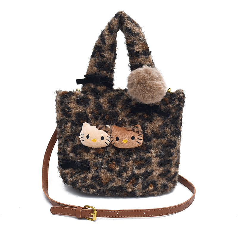 SIXSR 2025 Japanese cute kitten shoulder bag popular new cartoon plush handbag versatile girl fluffy messenger bag woman