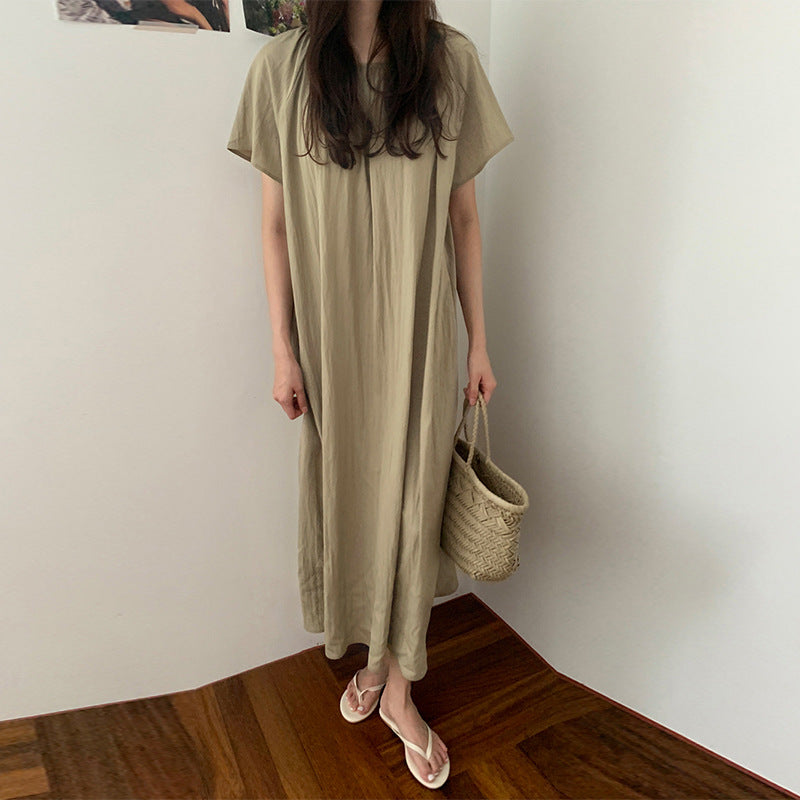 New dress in summer , Korean ins style casual home loose short-sleeved vacation medium and long skirt