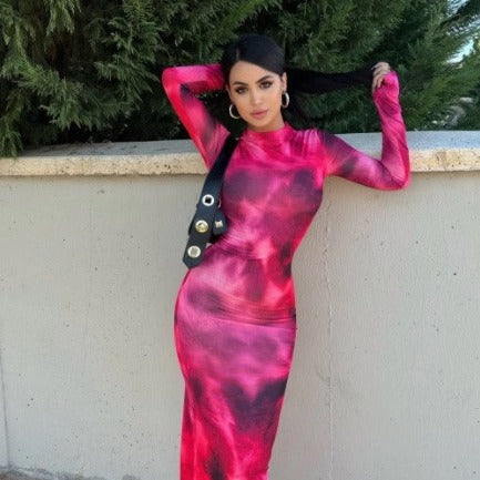 SIXSR 2025 2023 Popular trade elegance temperament autumn new fashion tight long-sleeved long dress dress