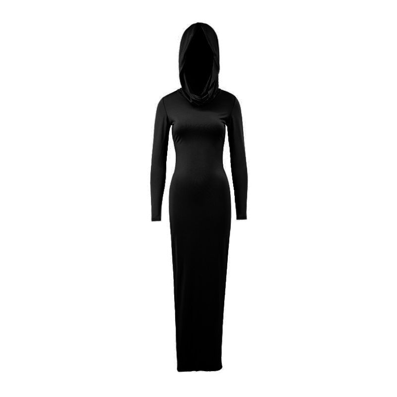 VZYZV 2025 style sexy Spice Girls women's clothing, autumn and winter long-sleeved knitted split-ended hooded long dress ur slim-fitting long-sleeved dress