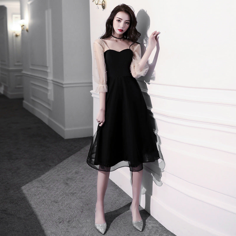 Wholesale small black evening dress new models can be worn at ordinary times, celebrity temperament long banquet birthday dress women