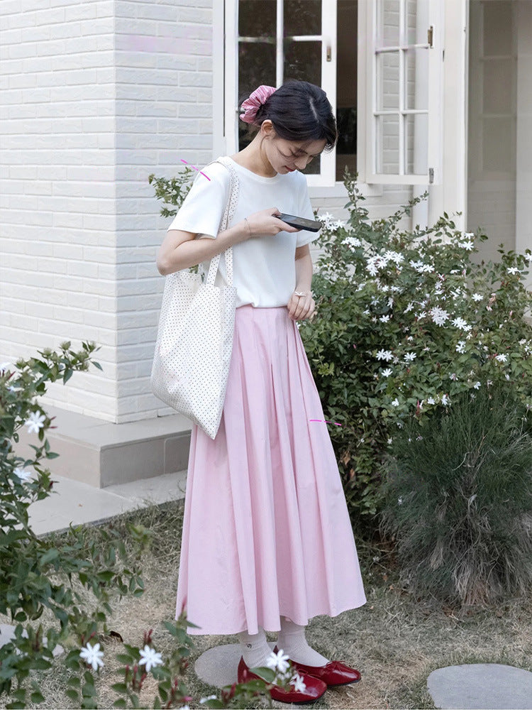Siyuan, fluffy A-shaped pleated pink fairy skirt, umbrella skirt, summer new elastic waist skirt 7848
