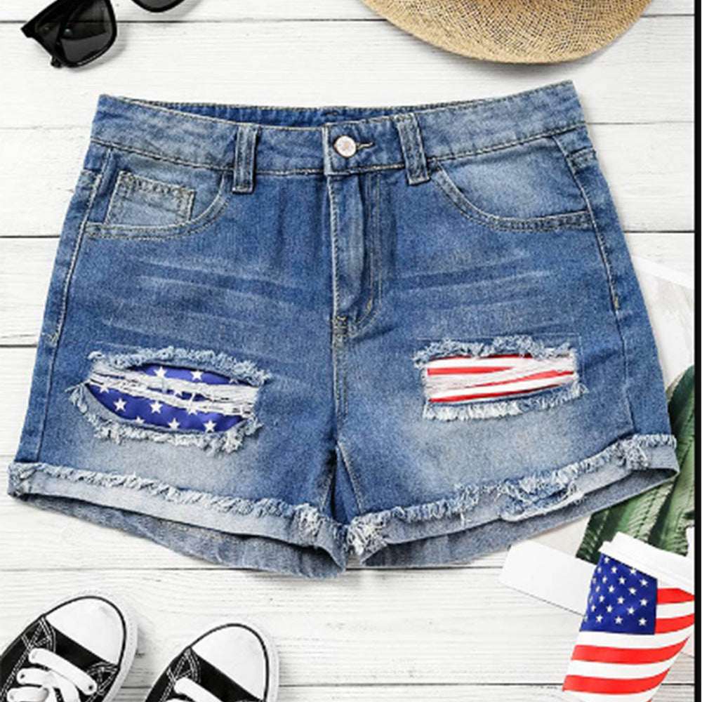 2025 hot-selling n flag print patch denim shorts