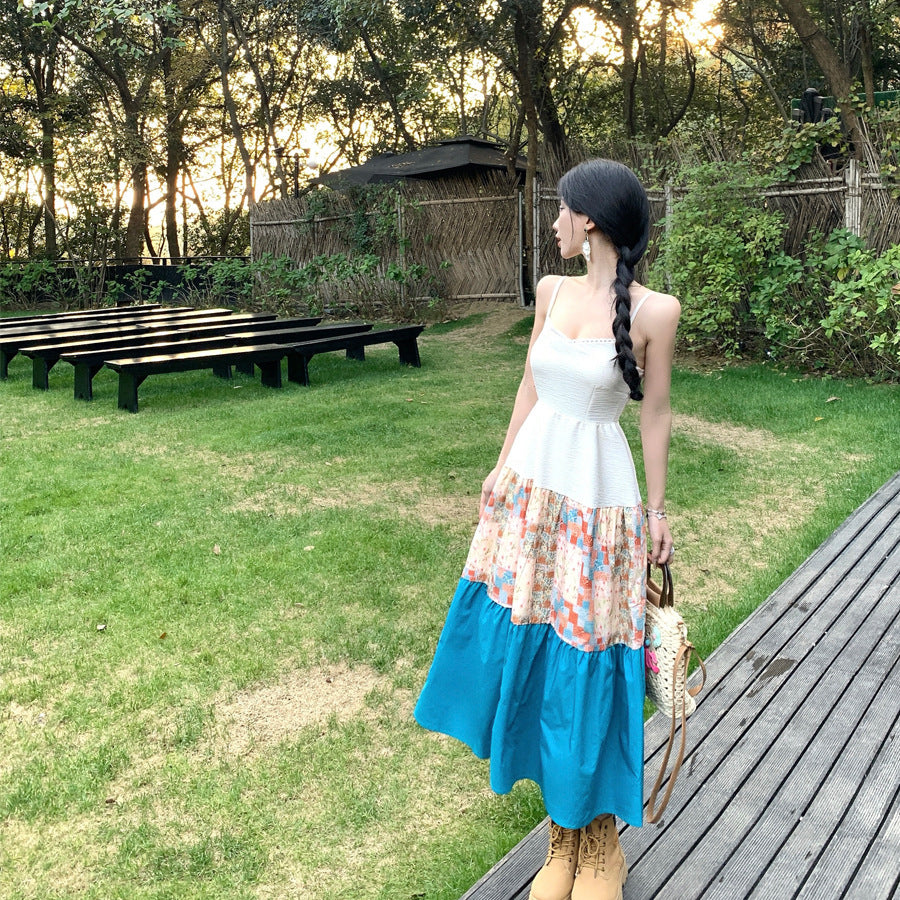 2025 Thailand Yunnan Dali Xishuangbanna vacation photo wearing retro temperament splicing floral suspender dress