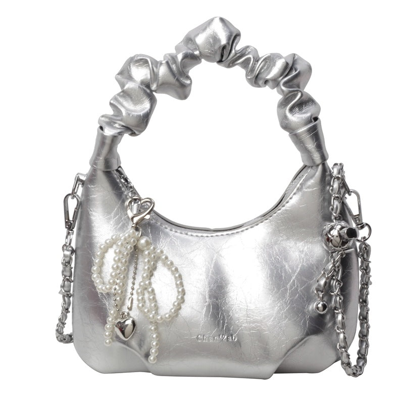 SIXSR 2025 Hand carry pleated dumpling bag women's Korean version ins simple fashion versatile shoulder bag popular niche design messenger bag