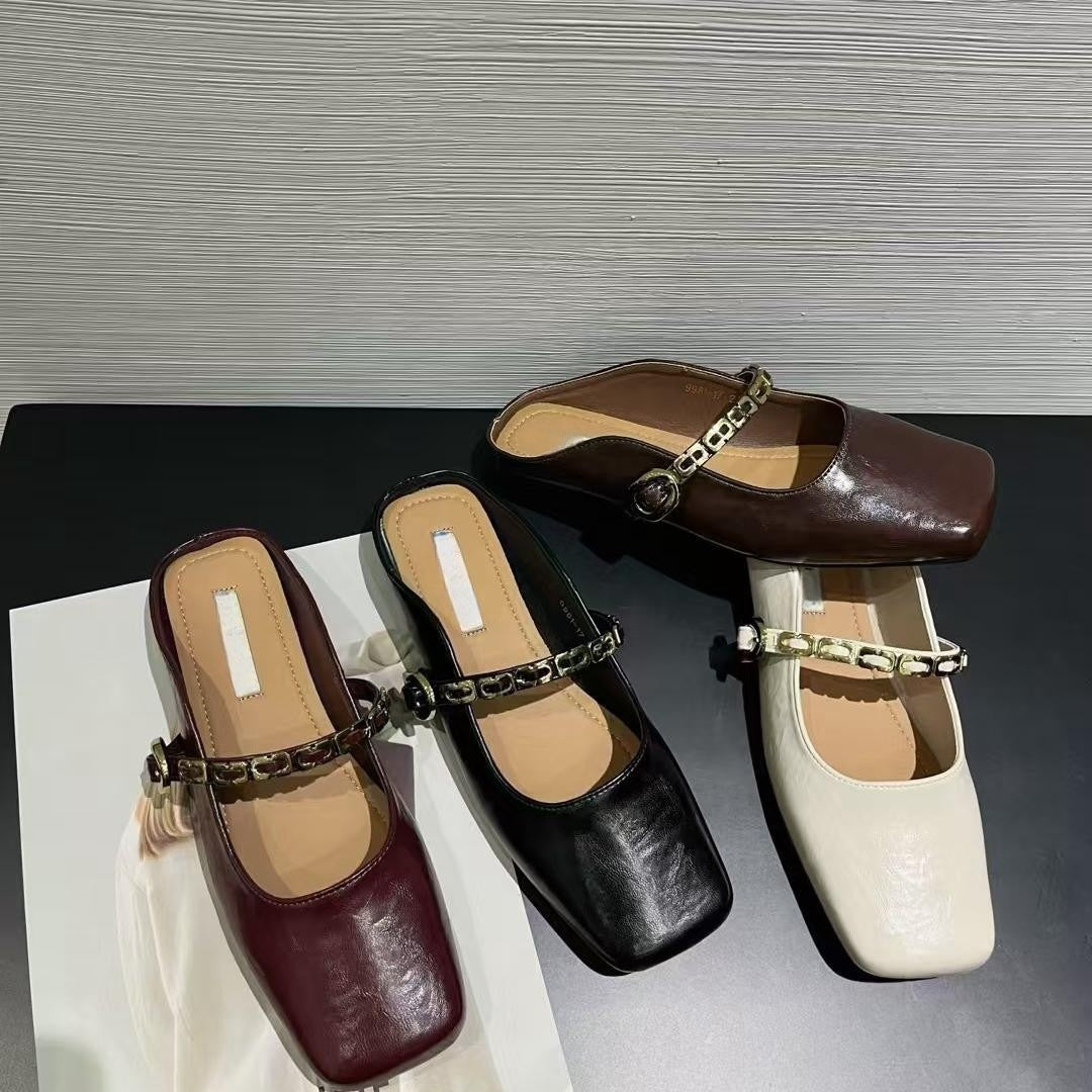 2025 Baotou half slippers women's summer outer wear spring and summer new flat-bottomed lazy Muller slippers soft-soled gentle evening shoes