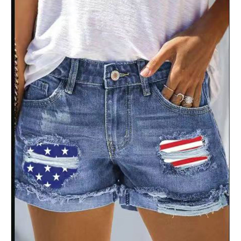 2025 hot-selling n flag print patch denim shorts