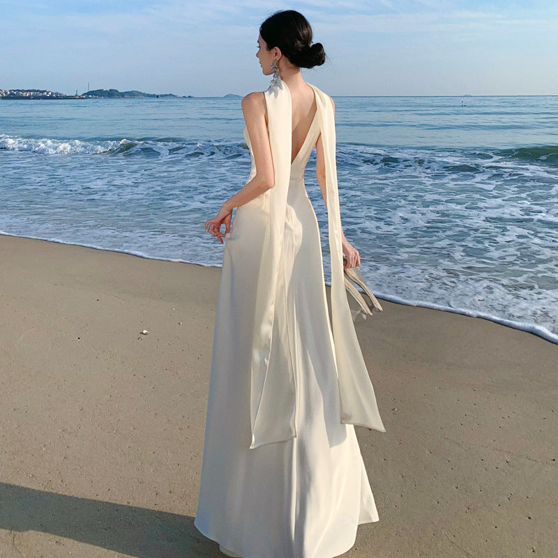 2025 light wedding dress morning gown bride engagement simple backless sleeveless wedding dress dress temperament long dress