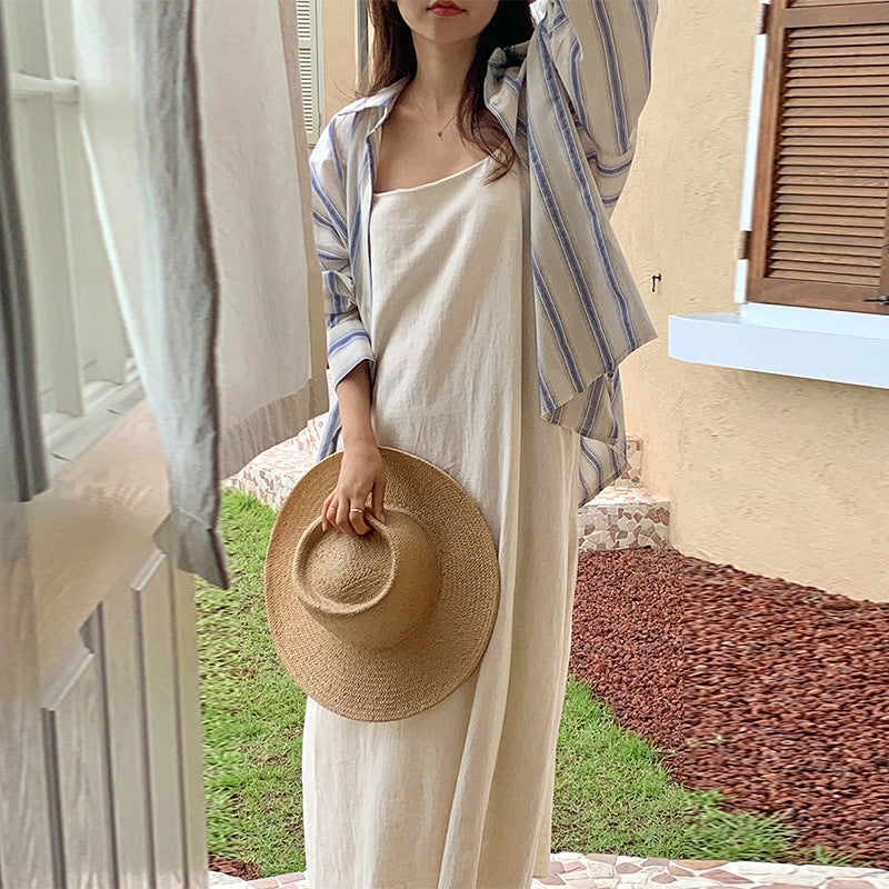 summer new suspender dress medium and long, niche Korean version ins simple casual sleeveless vest skirt