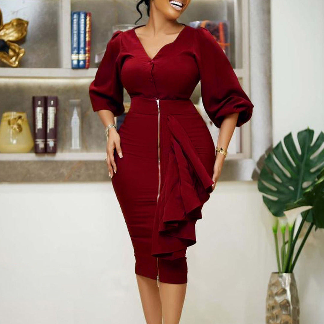 SIXSR D306 2025 large-size women's clothing autumn and winter V-neck long-sleeved top, hip skirt, two-piece Popular trade suit