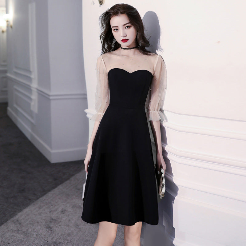 Wholesale small black evening dress new models can be worn at ordinary times, celebrity temperament long banquet birthday dress women