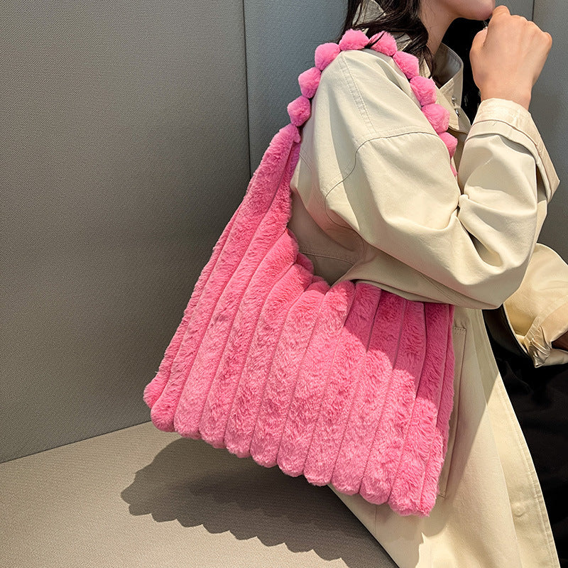 SIXSR 2025 Korean version of fashion plush shoulder bag popular new Mao Mao tote bag large capacity casual fashion winter shopping bag