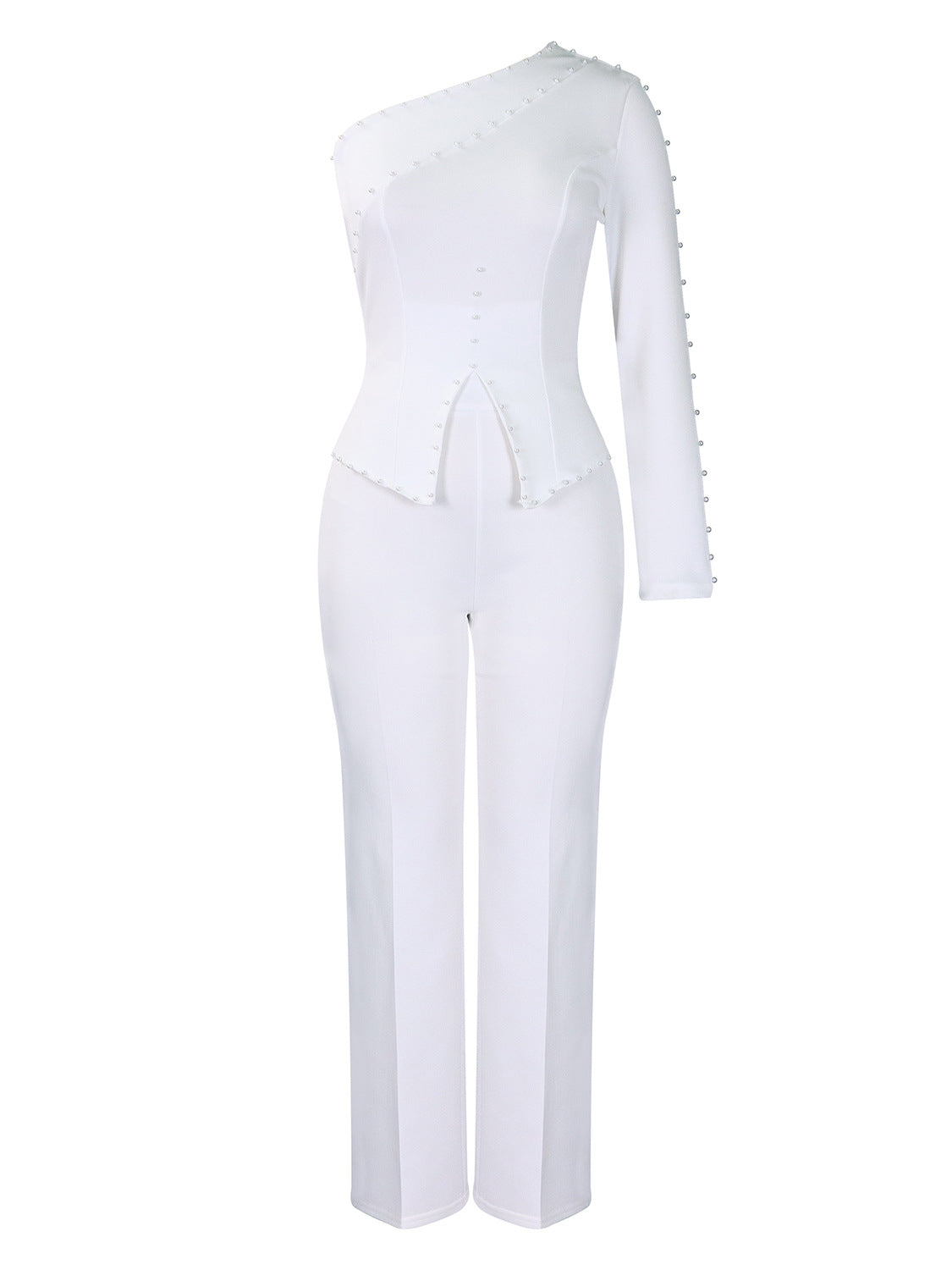 SIXSR D463 Popular trade women's clothing popular spring new slanted shoulder beads OL Tongle two-piece set large size 2025 set